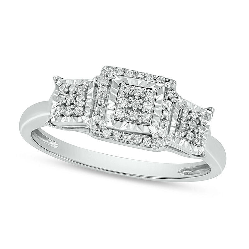 Image of ID 1 017 CT TW Composite Natural Diamond Three Stone Square Frame Promise Ring in Sterling Silver