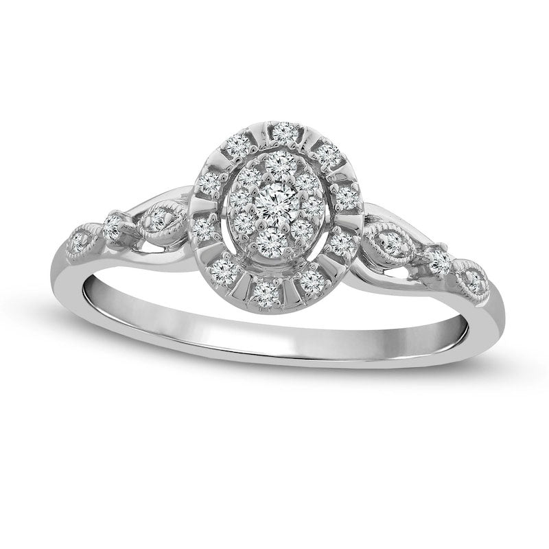 Image of ID 1 017 CT TW Composite Oval Natural Diamond Frame Antique Vintage-Style Promise Ring in Solid 10K White Gold