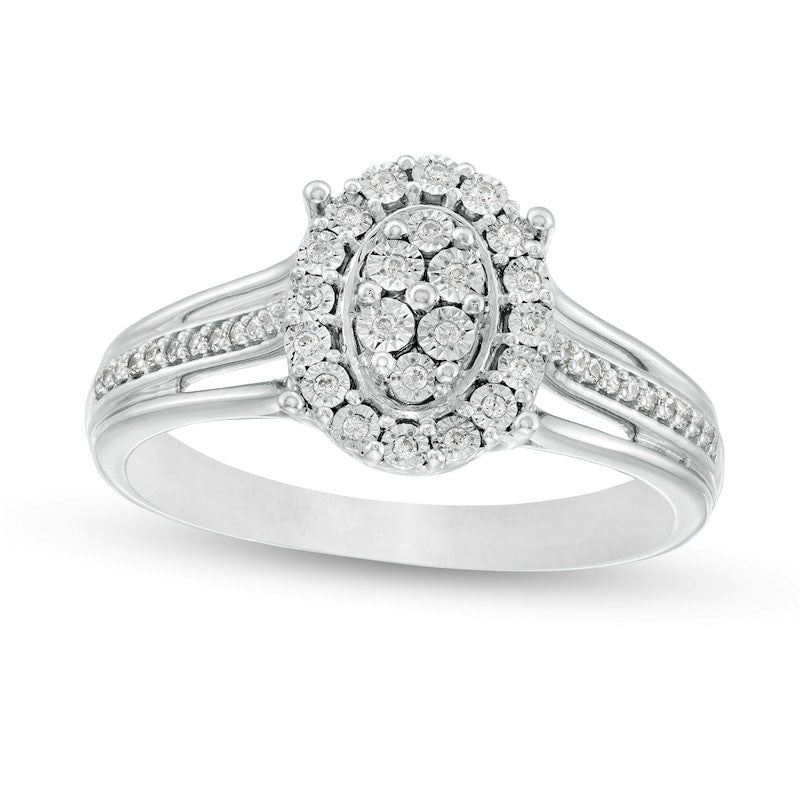 Image of ID 1 017 CT TW Composite Oval Natural Diamond Frame Split Shank Promise Ring in Sterling Silver