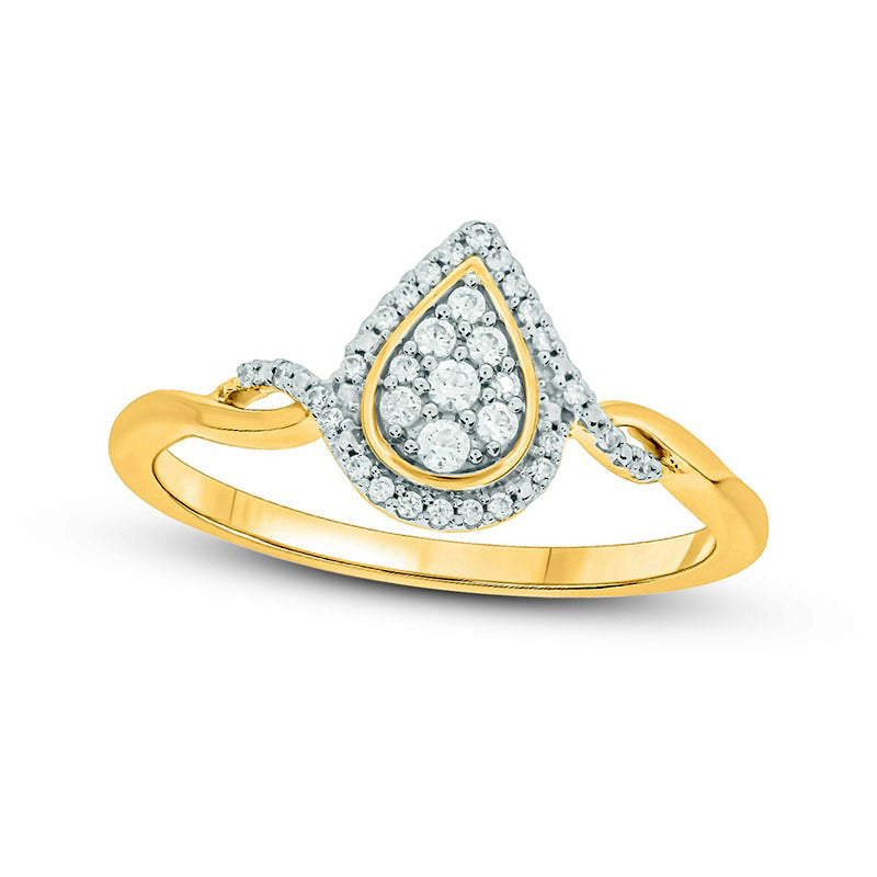Image of ID 1 017 CT TW Composite Pear Natural Diamond Frame Split Shank Promise Ring in Sterling Silver with Solid 14K Gold Plate