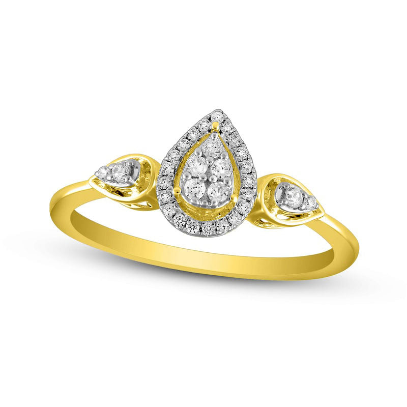 Image of ID 1 017 CT TW Composite Pear-Shaped Natural Diamond Frame Trio Promise Ring in Solid 10K Yellow Gold