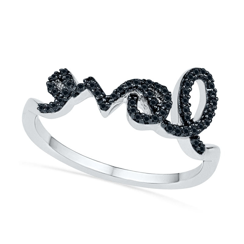 Image of ID 1 017 CT TW Enhanced Black Natural Diamond Cursive love Ring in Sterling Silver