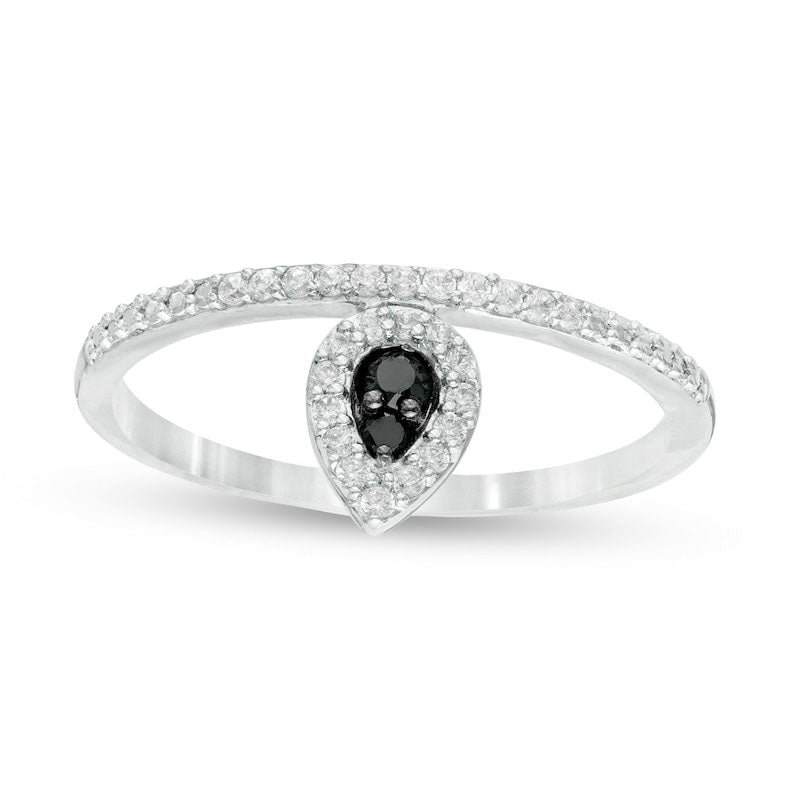 Image of ID 1 017 CT TW Enhanced Black and White Natural Diamond Pear-Shaped Frame Promise Ring in Solid 10K White Gold