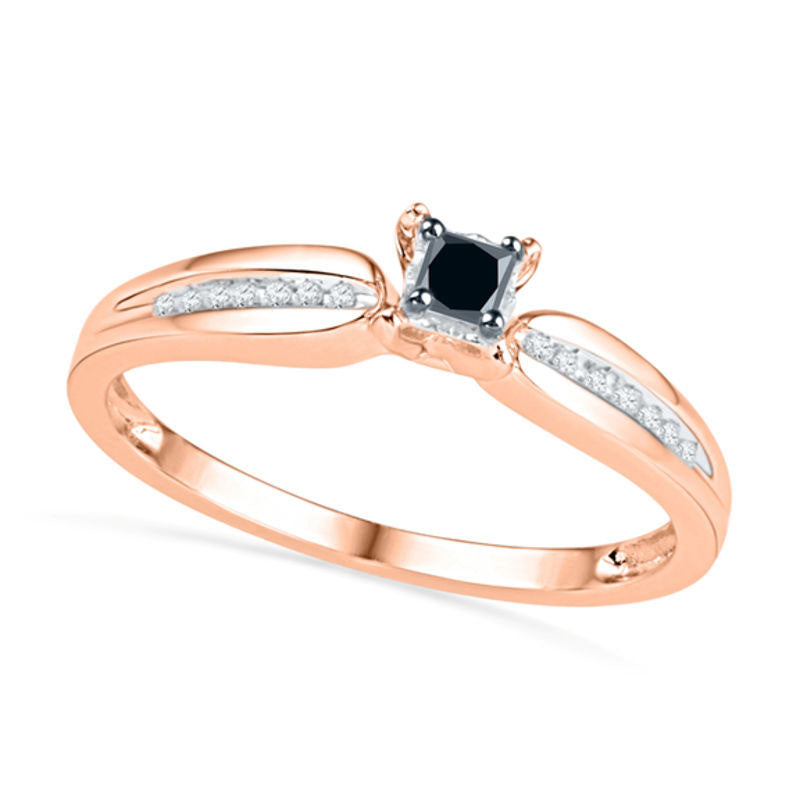Image of ID 1 017 CT TW Enhanced Black and White Natural Diamond Promise Ring in Solid 10K Rose Gold