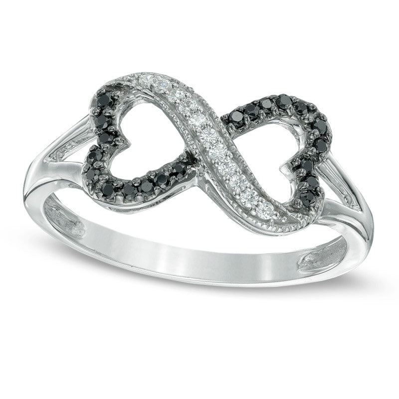 Image of ID 1 017 CT TW Enhanced Black and White Natural Diamond Sideways Heart Infinity Ring in Sterling Silver