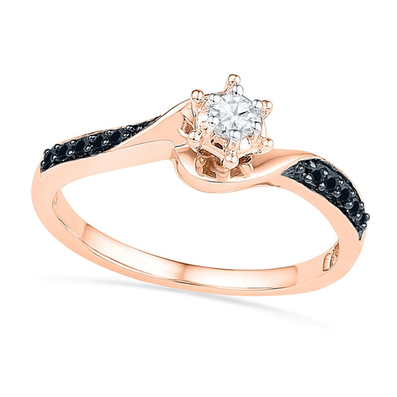 Image of ID 1 017 CT TW Enhanced Black and White Natural Diamond Swirl Promise Ring in Solid 10K Rose Gold