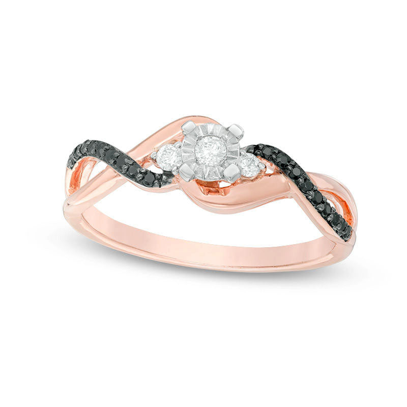 Image of ID 1 017 CT TW Enhanced Black and White Natural Diamond Twist Promise Ring in Solid 10K Rose Gold