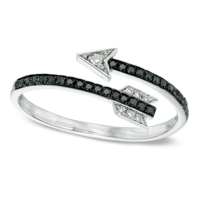 Image of ID 1 017 CT TW Enhanced Black and White Natural Diamond Wrapped Arrow Ring in Sterling Silver