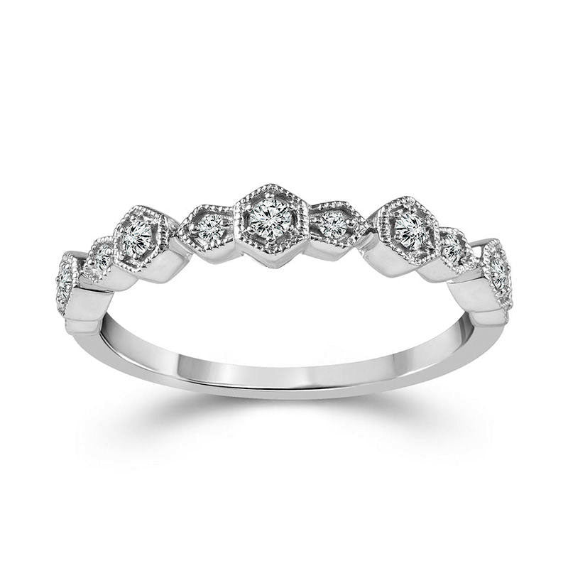 Image of ID 1 017 CT TW Natural Diamond Alternating Art Deco Antique Vintage-Style Stackable Band in Solid 10K White Gold