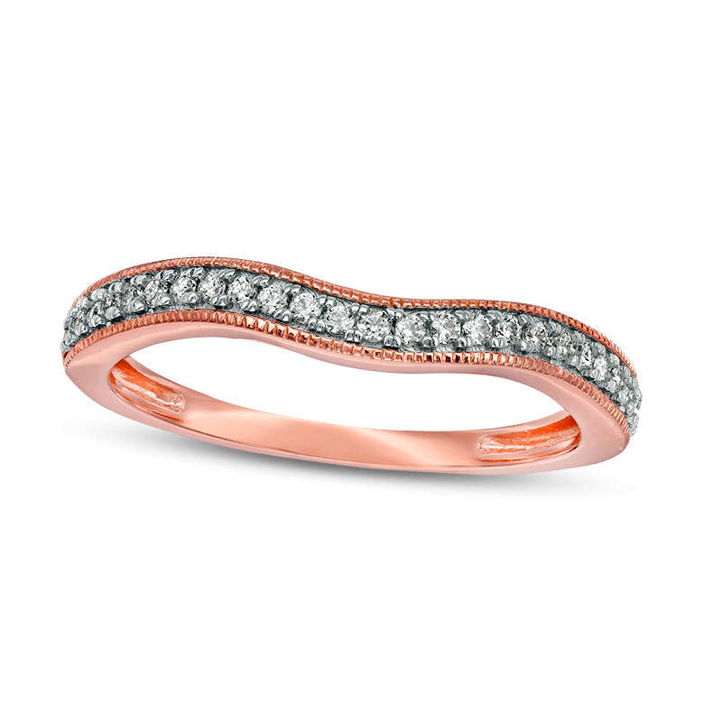 Image of ID 1 017 CT TW Natural Diamond Antique Vintage-Style Contour Wedding Band in Solid 10K Rose Gold
