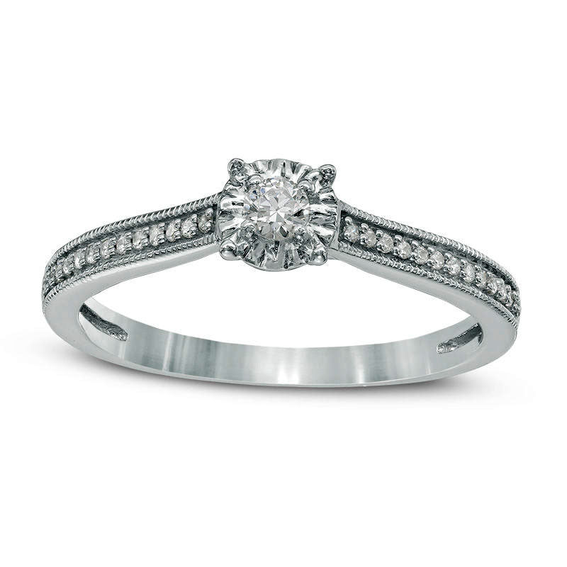 Image of ID 1 017 CT TW Natural Diamond Antique Vintage-Style Promise Ring in Solid 10K White Gold
