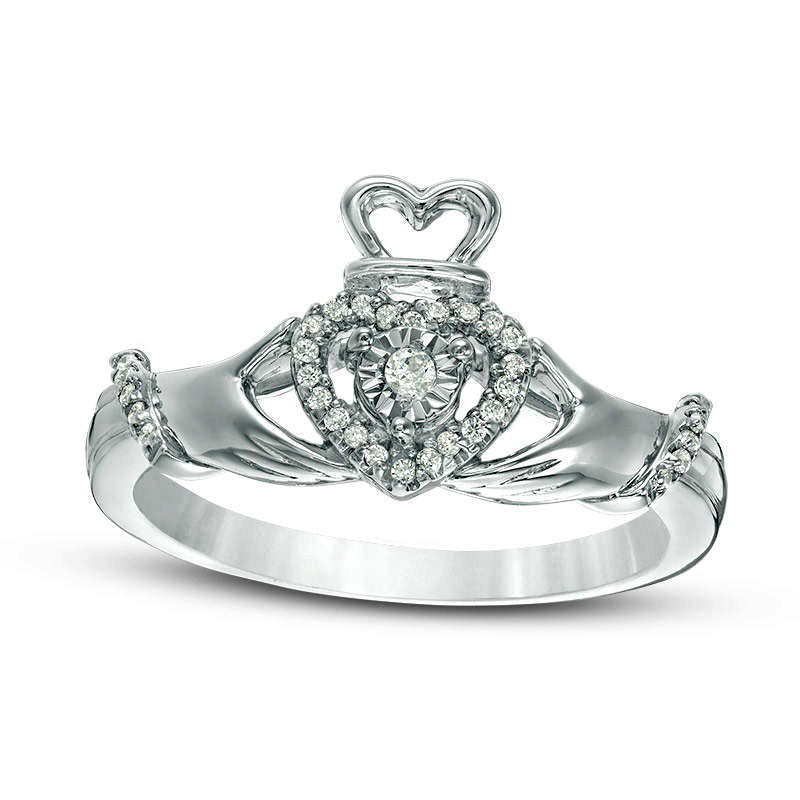 Image of ID 1 017 CT TW Natural Diamond Claddagh Promise Ring in Solid 10K White Gold