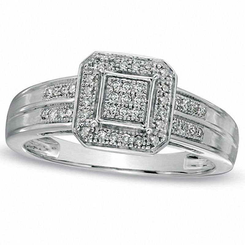 Image of ID 1 017 CT TW Natural Diamond Cluster Octagonal Frame Engagement Ring in Solid 10K White Gold