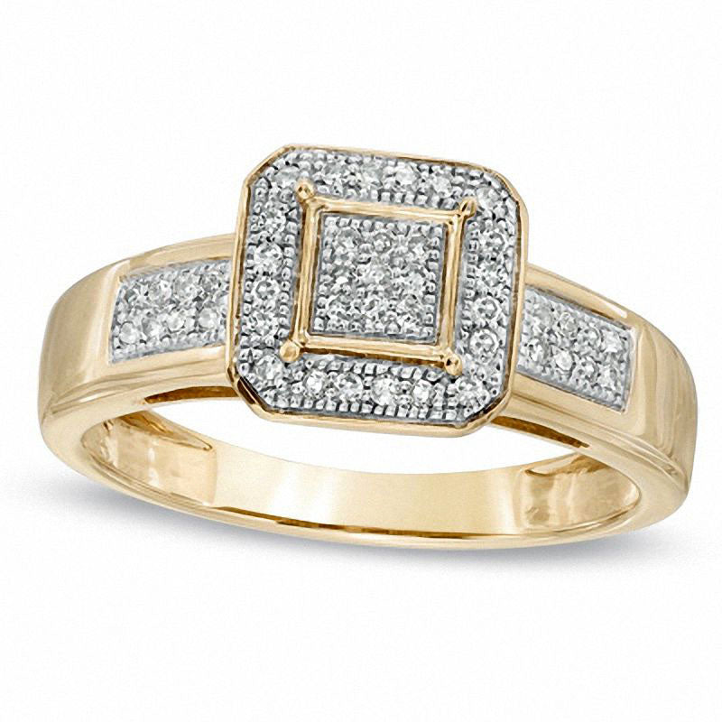 Image of ID 1 017 CT TW Natural Diamond Cluster Octagonal Frame Engagement Ring in Solid 10K Yellow Gold