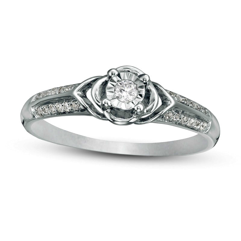 Image of ID 1 017 CT TW Natural Diamond Collar Clover Promise Ring in Solid 10K White Gold