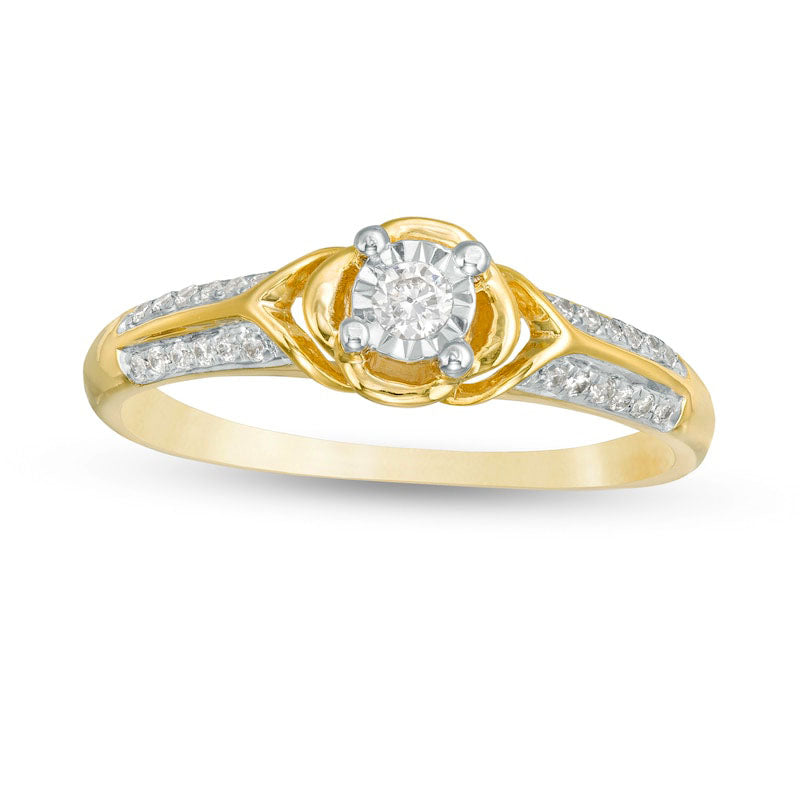 Image of ID 1 017 CT TW Natural Diamond Collar Clover Promise Ring in Solid 10K Yellow Gold
