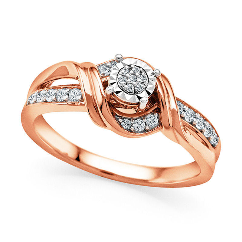 Image of ID 1 017 CT TW Natural Diamond Composite Twist Promise Ring in Sterling Silver and Solid 14K Rose Gold Plate