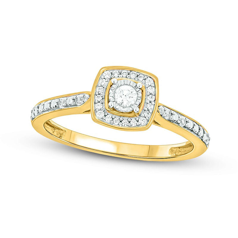 Image of ID 1 017 CT TW Natural Diamond Cushion Frame Promise Ring in Sterling Silver with Solid 14K Gold Plate