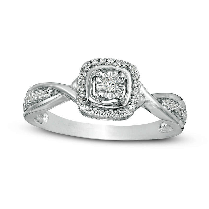Image of ID 1 017 CT TW Natural Diamond Cushion Frame Twist Shank Promise Ring in Sterling Silver
