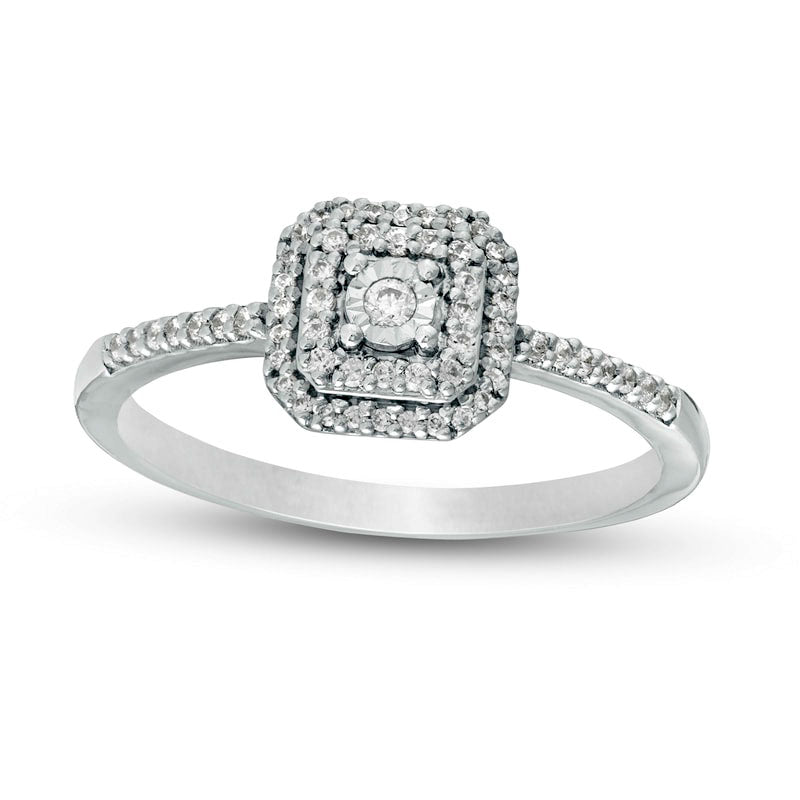 Image of ID 1 017 CT TW Natural Diamond Double Cushion Frame Promise Ring in Solid 10K White Gold