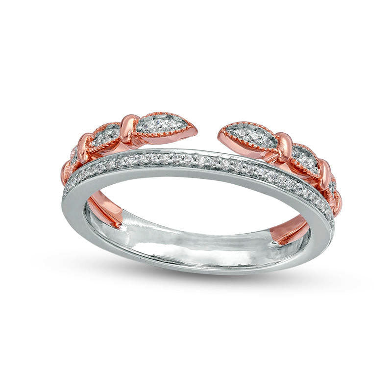 Image of ID 1 017 CT TW Natural Diamond Double Row Stacked Ring in Sterling Silver and Solid 10K Rose Gold