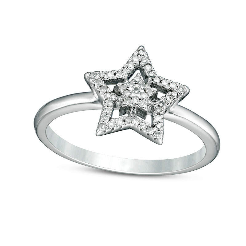 Image of ID 1 017 CT TW Natural Diamond Double Star Ring in Solid 10K White Gold