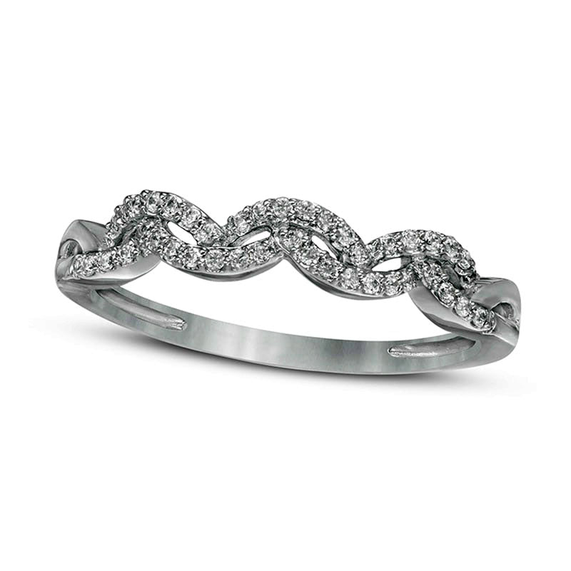Image of ID 1 017 CT TW Natural Diamond Double Wave Stackable Band in Solid 10K White Gold
