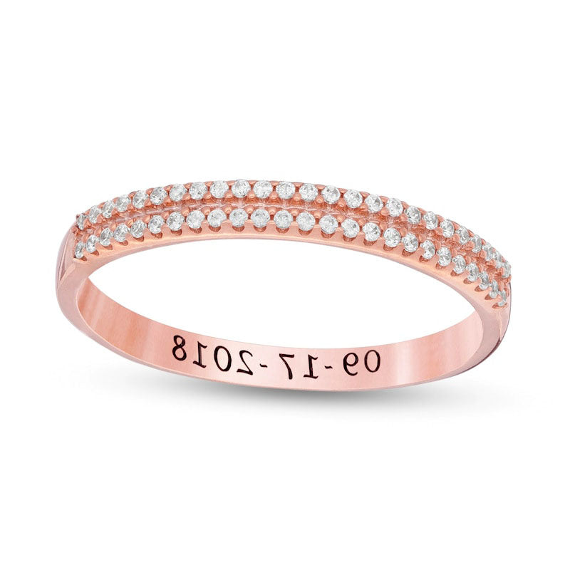 Image of ID 1 017 CT TW Natural Diamond Engravable Double Row Anniversary Band in Solid 10K Rose Gold (1 Line)