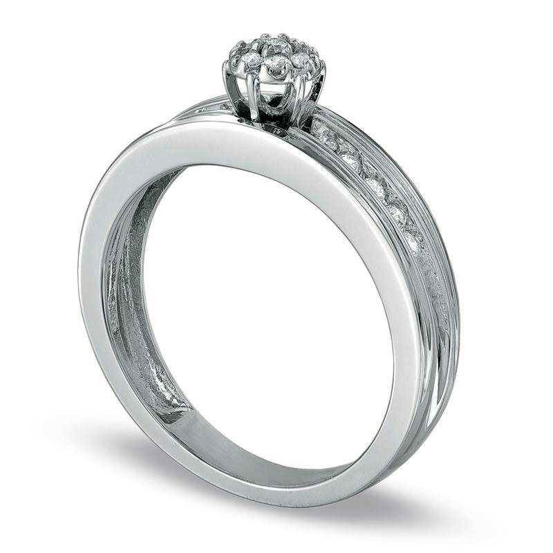 Image of ID 1 017 CT TW Natural Diamond Flower Engagement Ring in Solid 10K White Gold