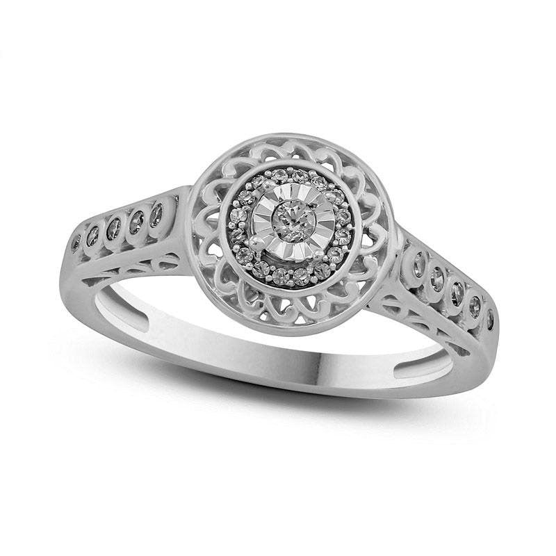 Image of ID 1 017 CT TW Natural Diamond Flower Engagement Ring in Sterling Silver