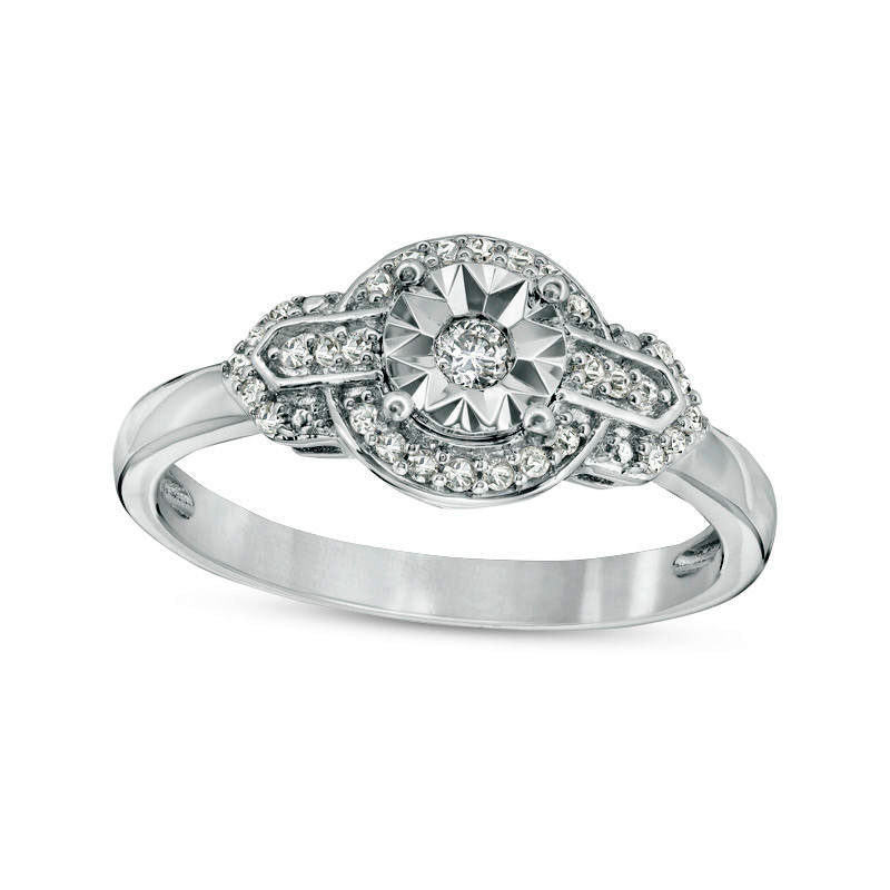 Image of ID 1 017 CT TW Natural Diamond Frame Art Deco Promise Ring in Sterling Silver