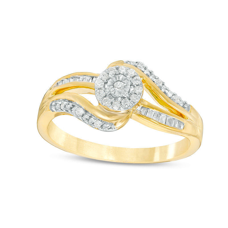 Image of ID 1 017 CT TW Natural Diamond Frame Bypass Promise Ring in Solid 10K Yellow Gold