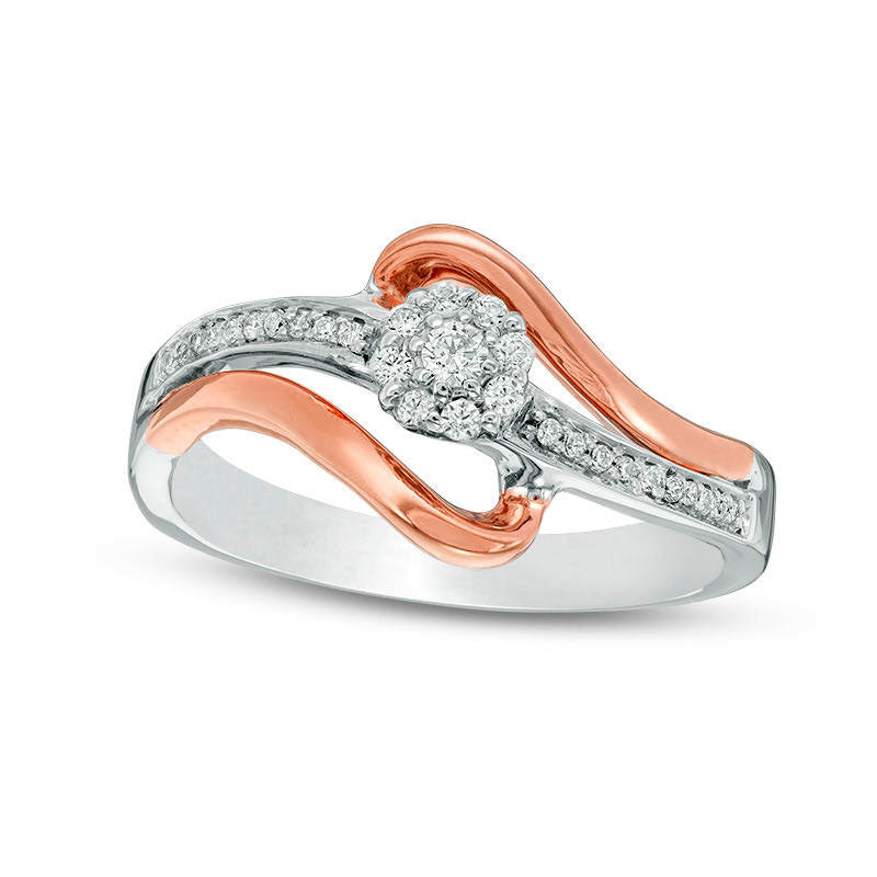 Image of ID 1 017 CT TW Natural Diamond Frame Bypass Promise Ring in Sterling Silver and Solid 10K Rose Gold