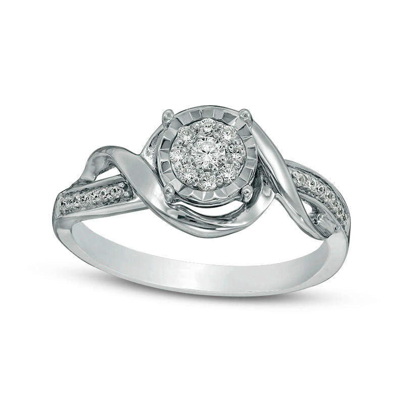 Image of ID 1 017 CT TW Natural Diamond Frame Swirl Bypass Promise Ring in Sterling Silver