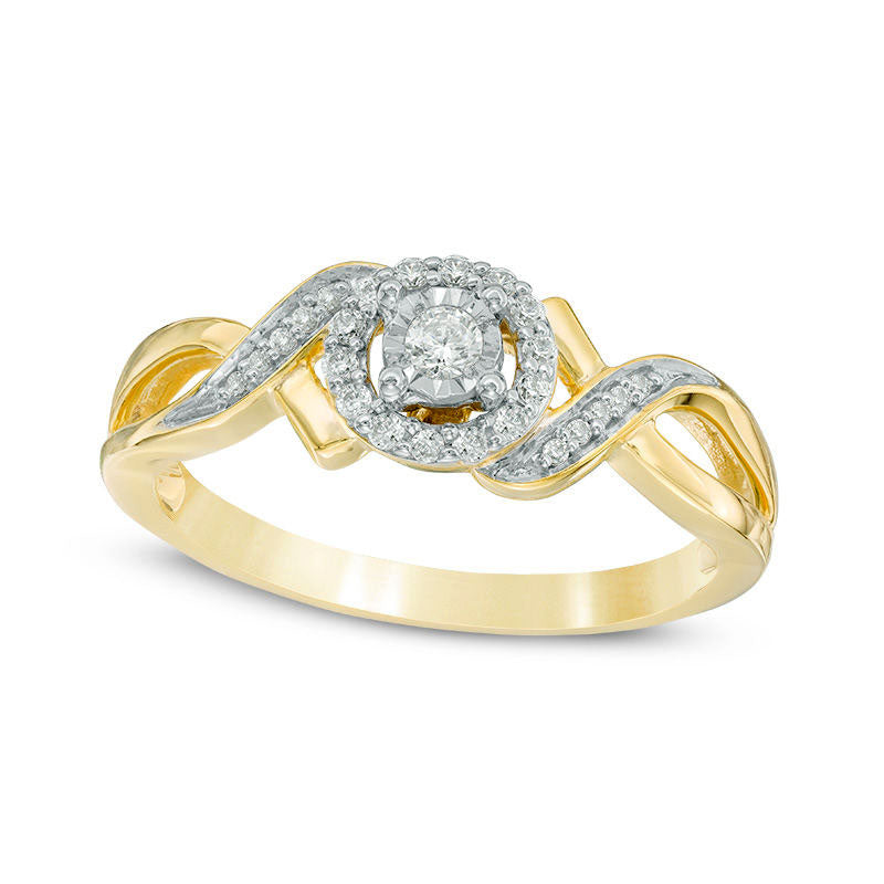 Image of ID 1 017 CT TW Natural Diamond Frame Twist Shank Promise Ring in Solid 10K Yellow Gold