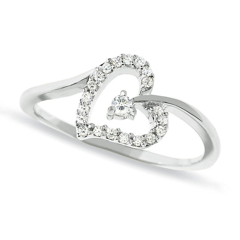 Image of ID 1 017 CT TW Natural Diamond Heart Ring in Solid 10K White Gold