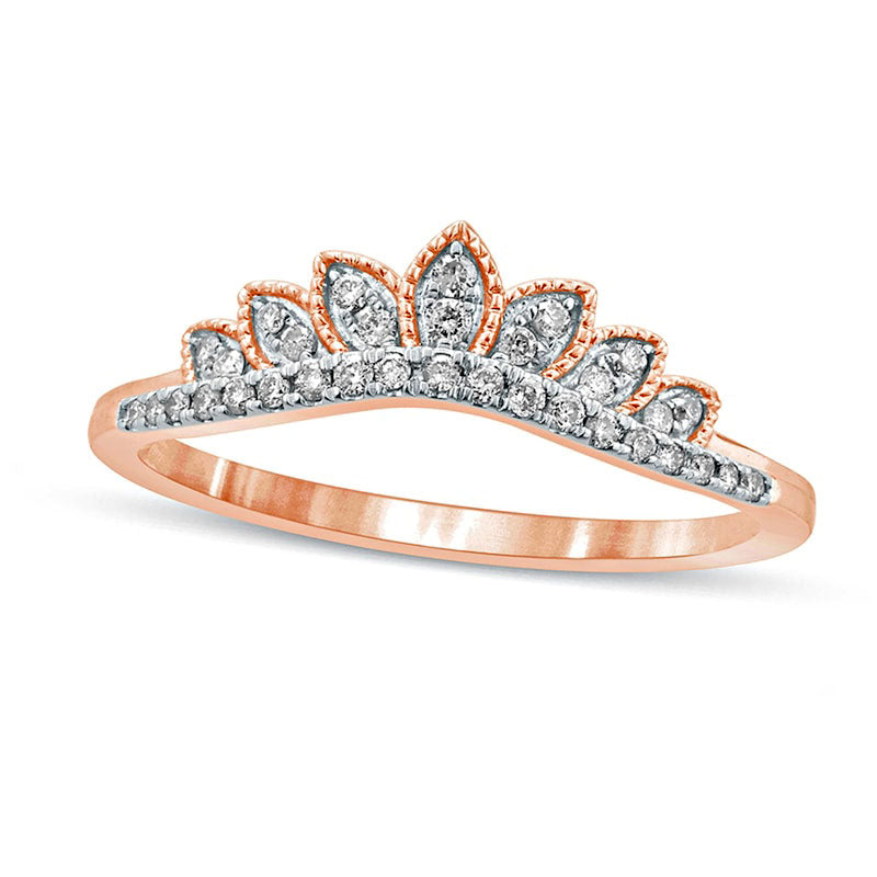 Image of ID 1 017 CT TW Natural Diamond Leaf Crown Contour Antique Vintage-Style Wedding Band in Solid 10K Rose Gold