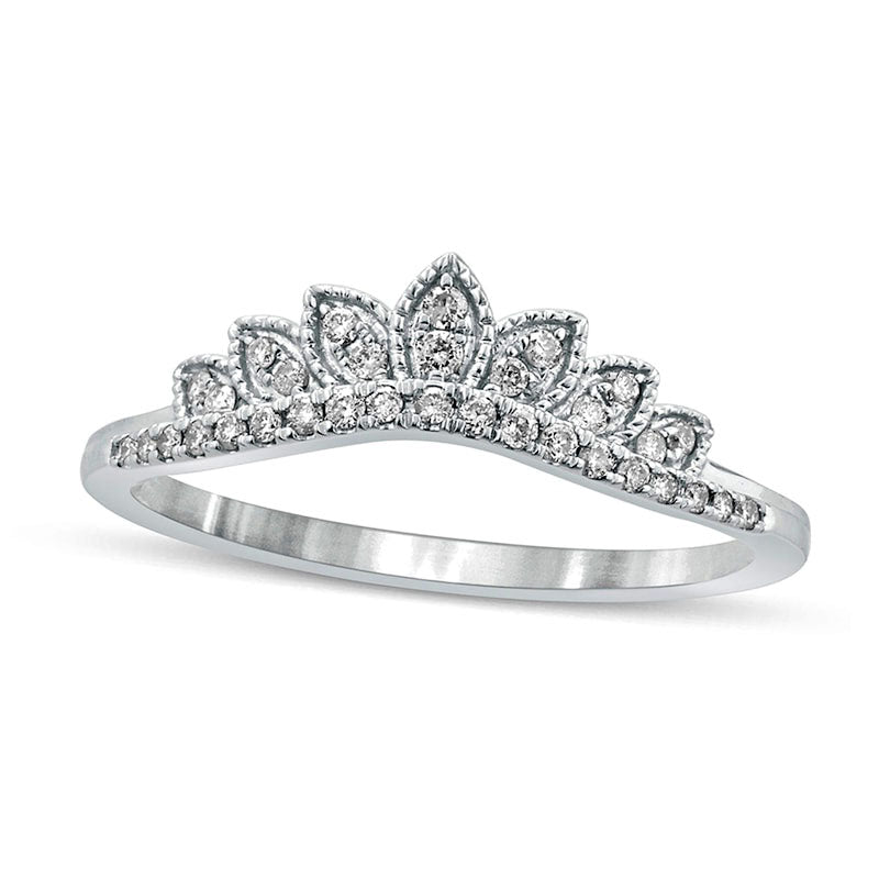 Image of ID 1 017 CT TW Natural Diamond Leaf Crown Contour Antique Vintage-Style Wedding Band in Solid 10K White Gold