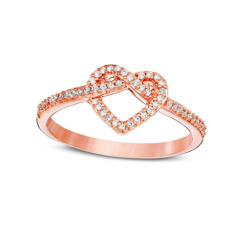 Image of ID 1 017 CT TW Natural Diamond Love Knot Heart Ring in Sterling Silver with Solid 14K Rose Gold Plate