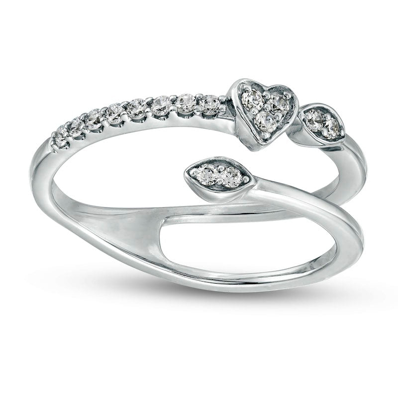 Image of ID 1 017 CT TW Natural Diamond Marquise and Heart Shapes Split Shank Wrap Ring in Sterling Silver
