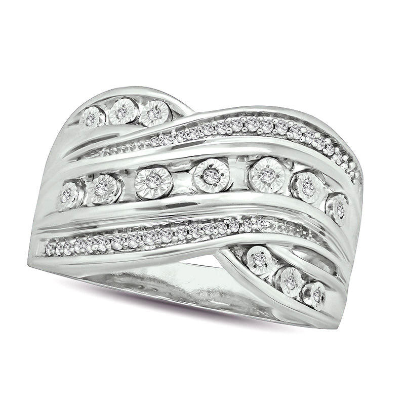 Image of ID 1 017 CT TW Natural Diamond Multi-Row Crossover Ring in Sterling Silver
