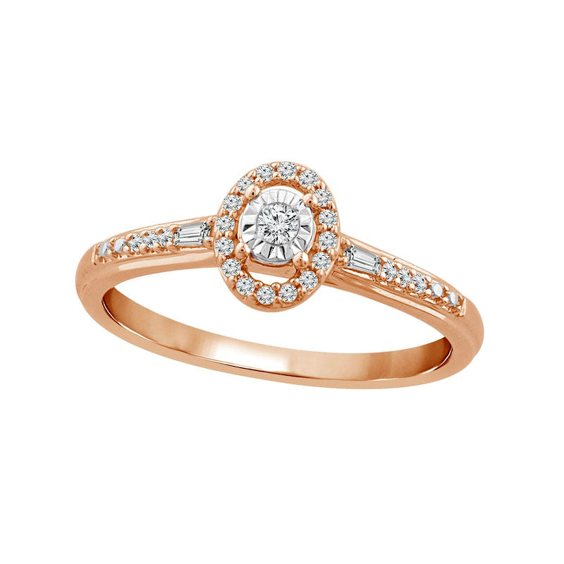 Image of ID 1 017 CT TW Natural Diamond Oval Frame Baguette Sides Promise Ring in Solid 10K Rose Gold