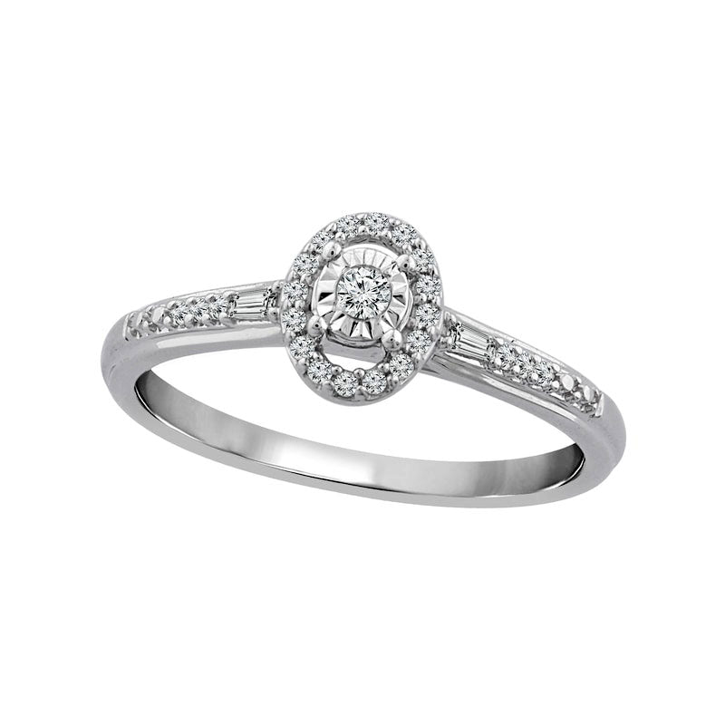 Image of ID 1 017 CT TW Natural Diamond Oval Frame Baguette Sides Promise Ring in Solid 10K White Gold