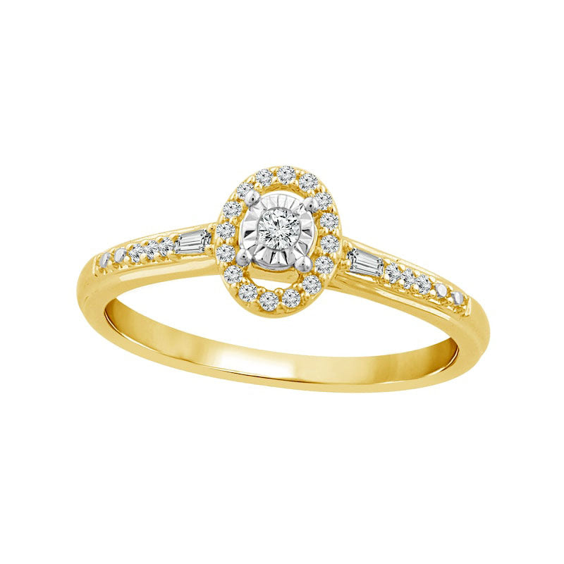 Image of ID 1 017 CT TW Natural Diamond Oval Frame Baguette Sides Promise Ring in Solid 10K Yellow Gold