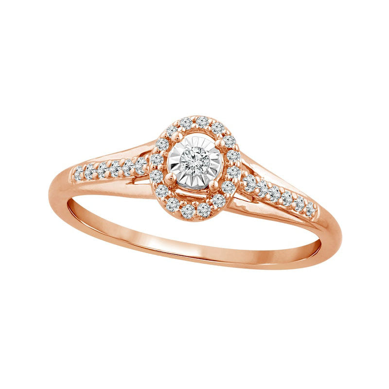 Image of ID 1 017 CT TW Natural Diamond Oval Frame Split Shank Promise Ring in Solid 10K Rose Gold