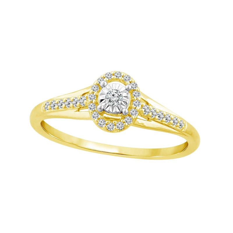 Image of ID 1 017 CT TW Natural Diamond Oval Frame Split Shank Promise Ring in Solid 10K Yellow Gold