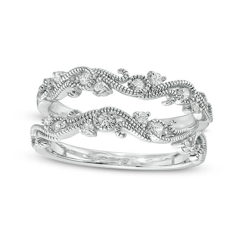 Image of ID 1 017 CT TW Natural Diamond Scroll Filigree Antique Vintage-Style Ring Solitaire Enhancer in Sterling Silver
