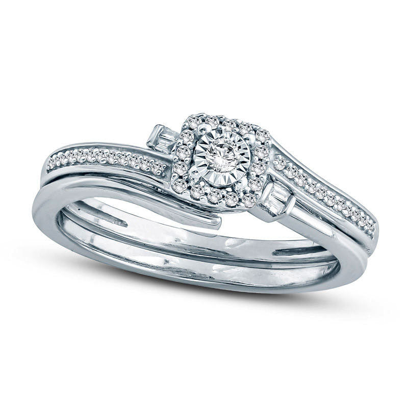 Image of ID 1 017 CT TW Natural Diamond Square Frame Bypass Bridal Engagement Ring Set in Sterling Silver