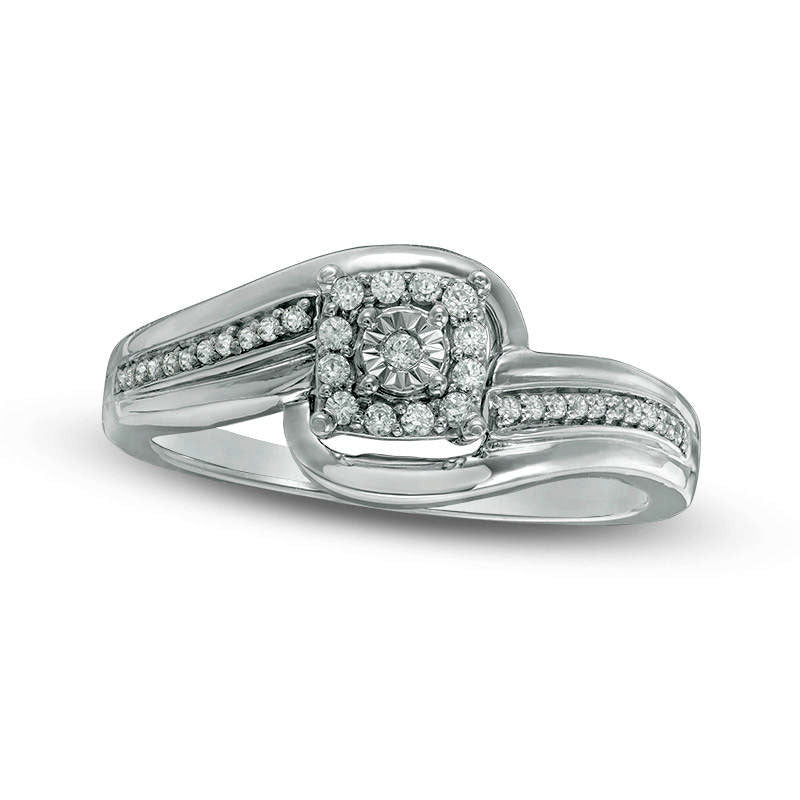 Image of ID 1 017 CT TW Natural Diamond Square Frame Bypass Promise Ring in Sterling Silver