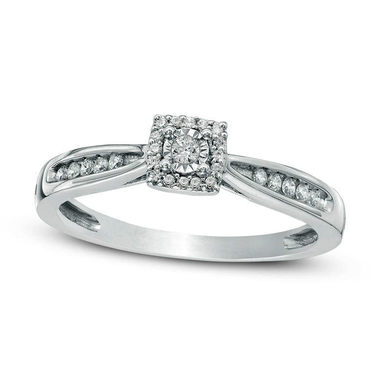Image of ID 1 017 CT TW Natural Diamond Square Frame Promise Ring in Solid 10K White Gold
